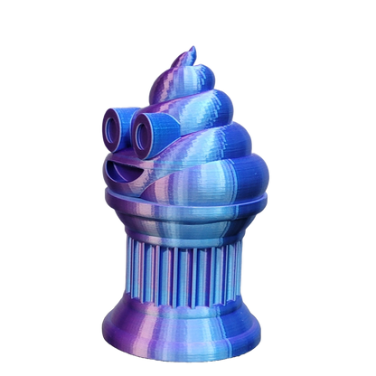 Znet3D Poop Emoji Trophy - Perfect Award or Gift - Handmade w/Additive Manufacturing - 6" inches Tall - Featuring a Solid Poop Emoji Secured on a Column Pilla (Blue/Purple)