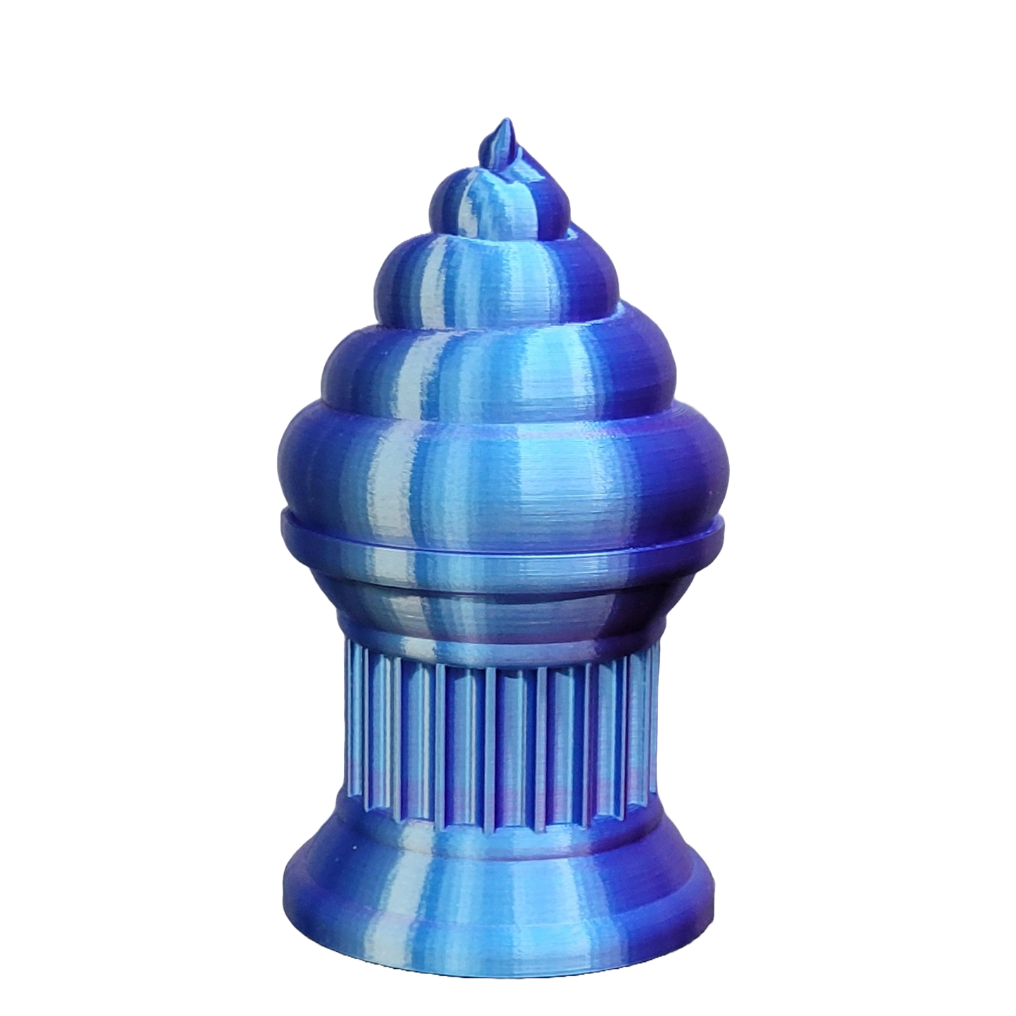 Znet3D Poop Emoji Trophy - Perfect Award or Gift - Handmade w/Additive Manufacturing - 6" inches Tall - Featuring a Solid Poop Emoji Secured on a Column Pilla (Blue/Purple)