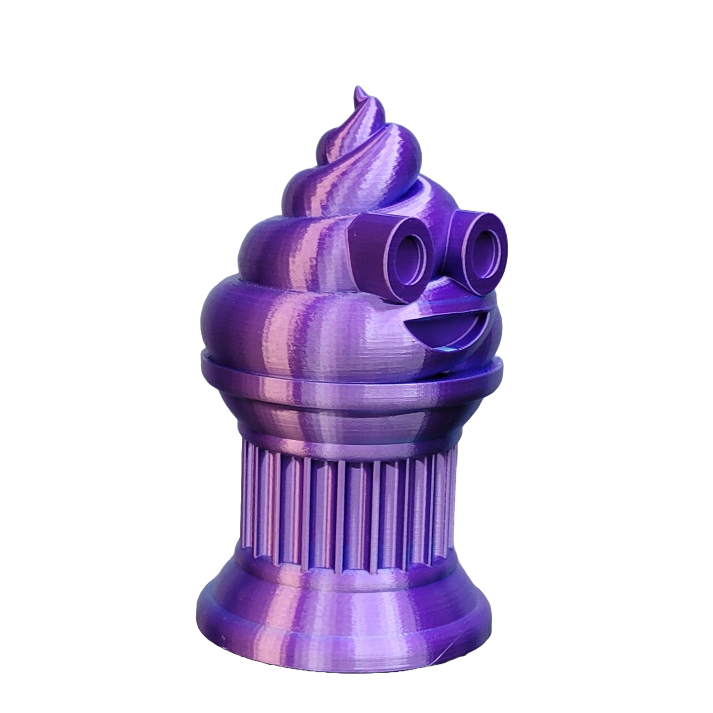 Znet3D Poop Emoji Trophy - Perfect Award or Gift - Handmade w/Additive Manufacturing - 6" inches Tall - Featuring a Solid Poop Emoji Secured on a Column Pilla (Blue/Purple)