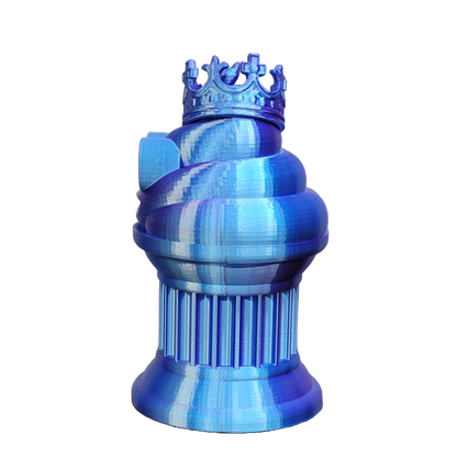 Znet3D King Poop Emoji Trophy - Fun Award & Gift - Handmade w/Additive Manufacturing - 6" inches Tall - Featuring a Solid Poop Emoji with a Crown, Secured on a Column Pillar (Blue/Purple)