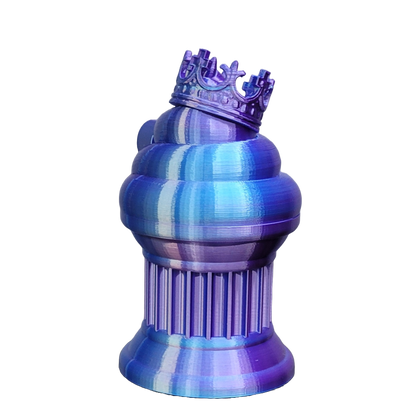 Znet3D King Poop Emoji Trophy - Fun Award & Gift - Handmade w/Additive Manufacturing - 6" inches Tall - Featuring a Solid Poop Emoji with a Crown, Secured on a Column Pillar (Blue/Purple)