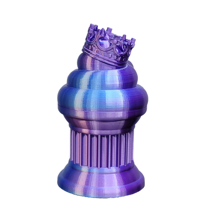 Znet3D King Poop Emoji Trophy - Fun Award & Gift - Handmade w/Additive Manufacturing - 6" inches Tall - Featuring a Solid Poop Emoji with a Crown, Secured on a Column Pillar (Blue/Purple)