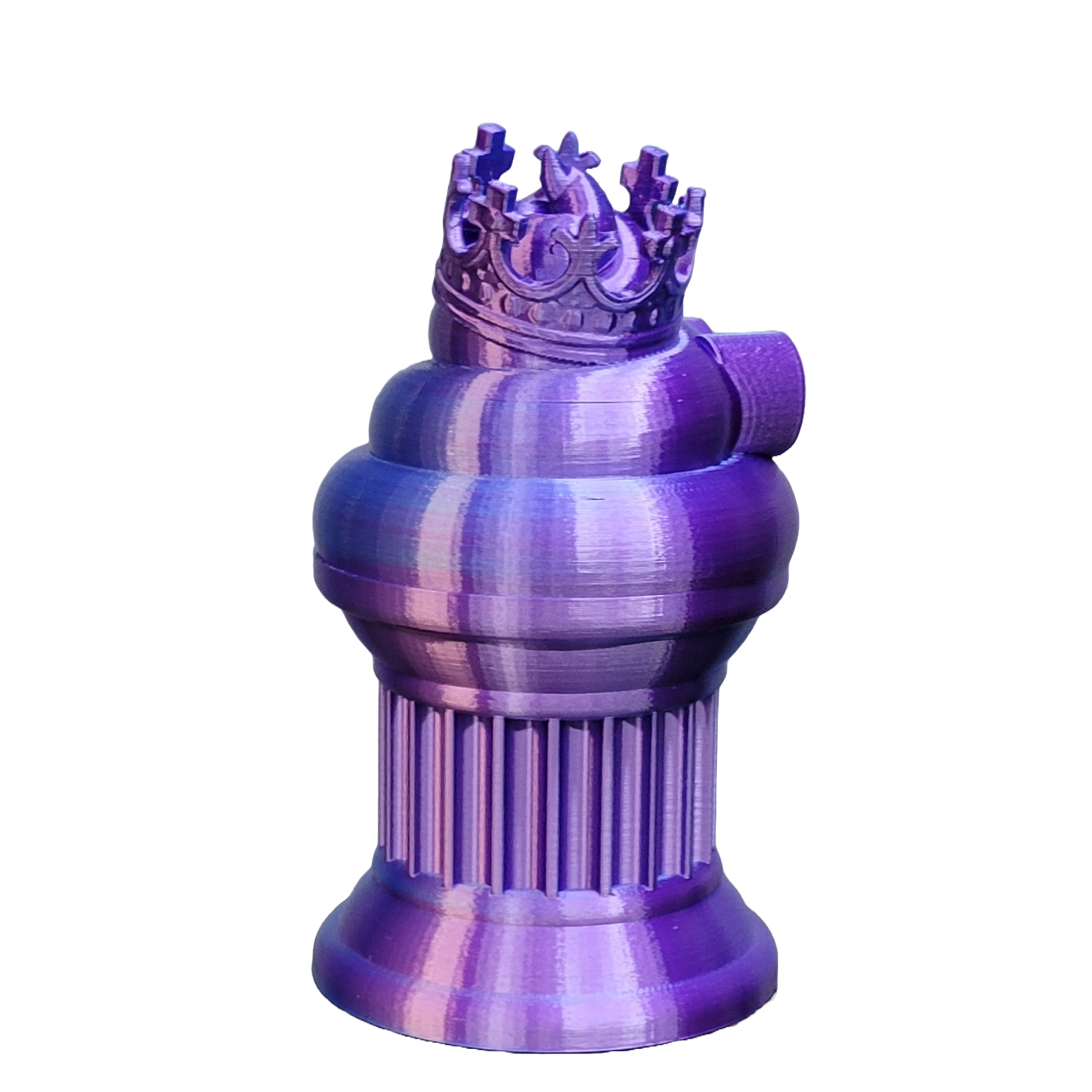 Znet3D King Poop Emoji Trophy - Fun Award & Gift - Handmade w/Additive Manufacturing - 6" inches Tall - Featuring a Solid Poop Emoji with a Crown, Secured on a Column Pillar (Blue/Purple)