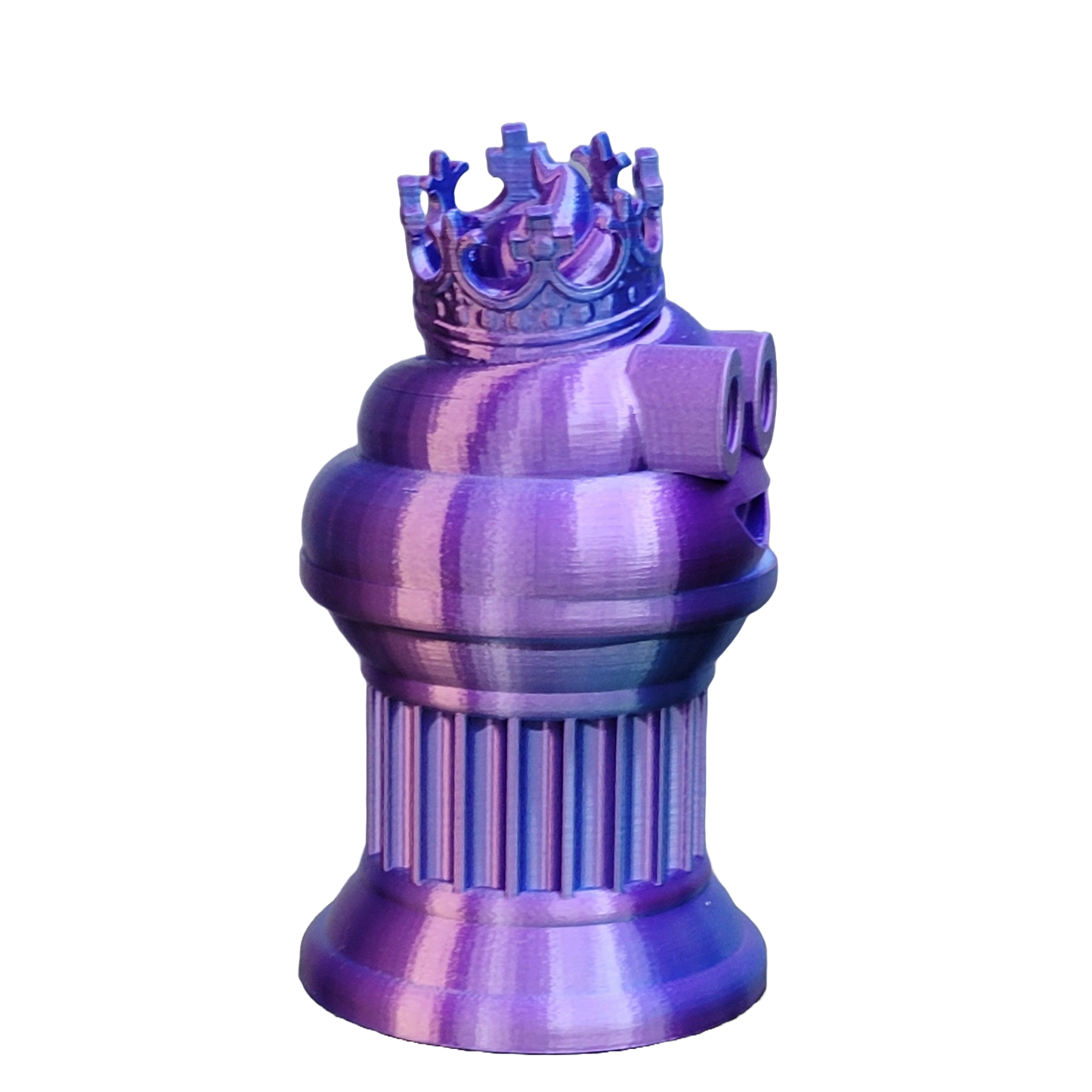 Znet3D King Poop Emoji Trophy - Fun Award & Gift - Handmade w/Additive Manufacturing - 6" inches Tall - Featuring a Solid Poop Emoji with a Crown, Secured on a Column Pillar (Blue/Purple)