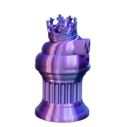 Znet3D King Poop Emoji Trophy - Fun Award & Gift - Handmade w/Additive Manufacturing - 6" inches Tall - Featuring a Solid Poop Emoji with a Crown, Secured on a Column Pillar (Blue/Purple)