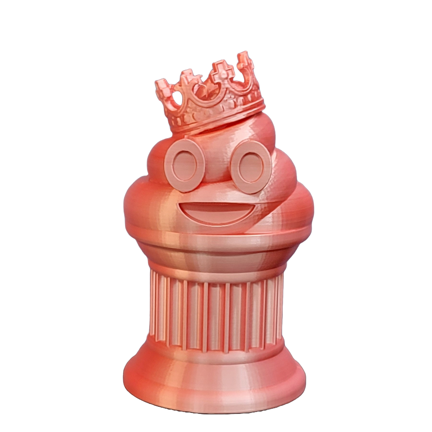 Znet3D King Poop Emoji Trophy - Fun Award & Gift - Handmade w/Additive Manufacturing - 6" inches Tall - Featuring a Solid Poop Emoji with a Crown, Secured on a Column Pillar