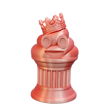 Znet3D King Poop Emoji Trophy - Fun Award & Gift - Handmade w/Additive Manufacturing - 6" inches Tall - Featuring a Solid Poop Emoji with a Crown, Secured on a Column Pillar