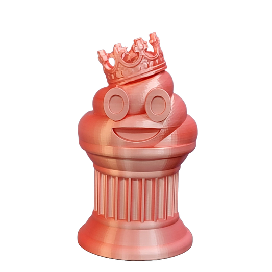 Znet3D King Poop Emoji Trophy - Fun Award & Gift - Handmade w/Additive Manufacturing - 6" inches Tall - Featuring a Solid Poop Emoji with a Crown, Secured on a Column Pillar (White/Red)