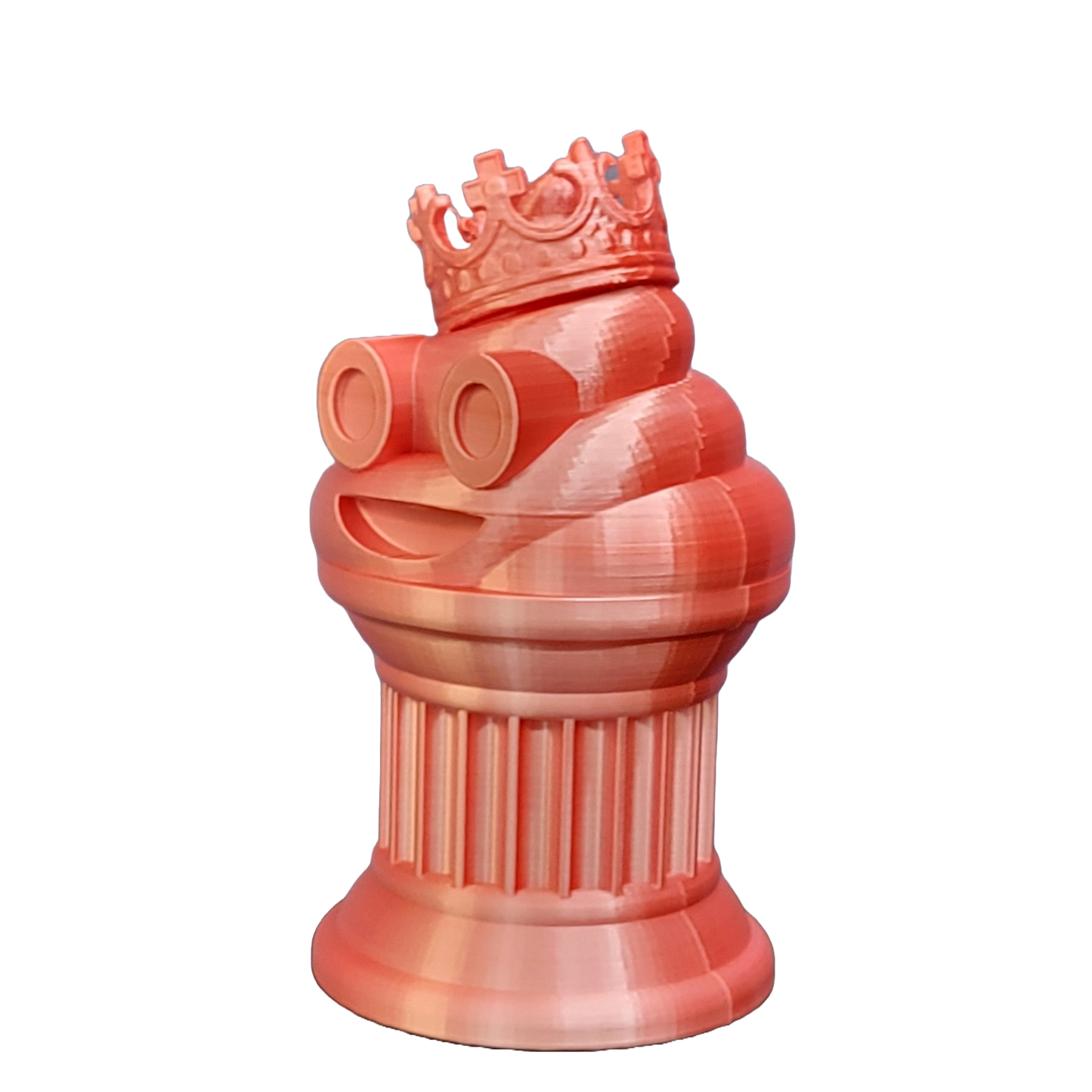 Znet3D King Poop Emoji Trophy - Fun Award & Gift - Handmade w/Additive Manufacturing - 6" inches Tall - Featuring a Solid Poop Emoji with a Crown, Secured on a Column Pillar (White/Red)