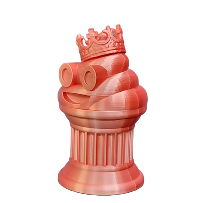 Znet3D King Poop Emoji Trophy - Fun Award & Gift - Handmade w/Additive Manufacturing - 6" inches Tall - Featuring a Solid Poop Emoji with a Crown, Secured on a Column Pillar (White/Red)