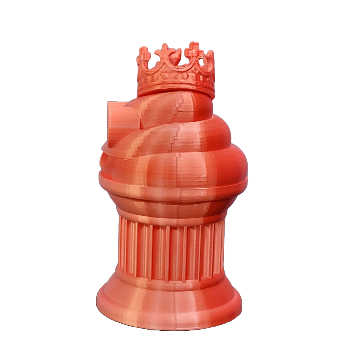 Znet3D King Poop Emoji Trophy - Fun Award & Gift - Handmade w/Additive Manufacturing - 6" inches Tall - Featuring a Solid Poop Emoji with a Crown, Secured on a Column Pillar (White/Red)