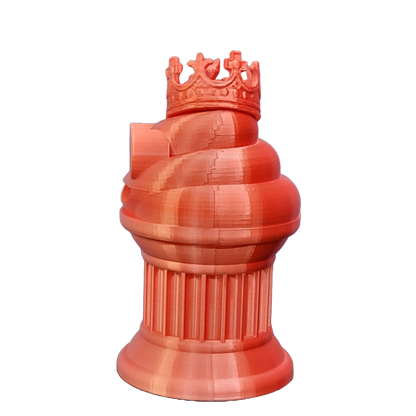 Znet3D King Poop Emoji Trophy - Fun Award & Gift - Handmade w/Additive Manufacturing - 6" inches Tall - Featuring a Solid Poop Emoji with a Crown, Secured on a Column Pillar (White/Red)