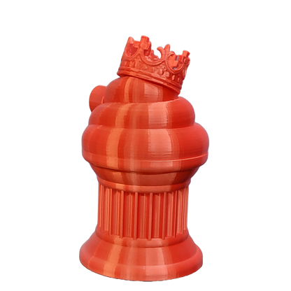 Znet3D King Poop Emoji Trophy - Fun Award & Gift - Handmade w/Additive Manufacturing - 6" inches Tall - Featuring a Solid Poop Emoji with a Crown, Secured on a Column Pillar (White/Red)