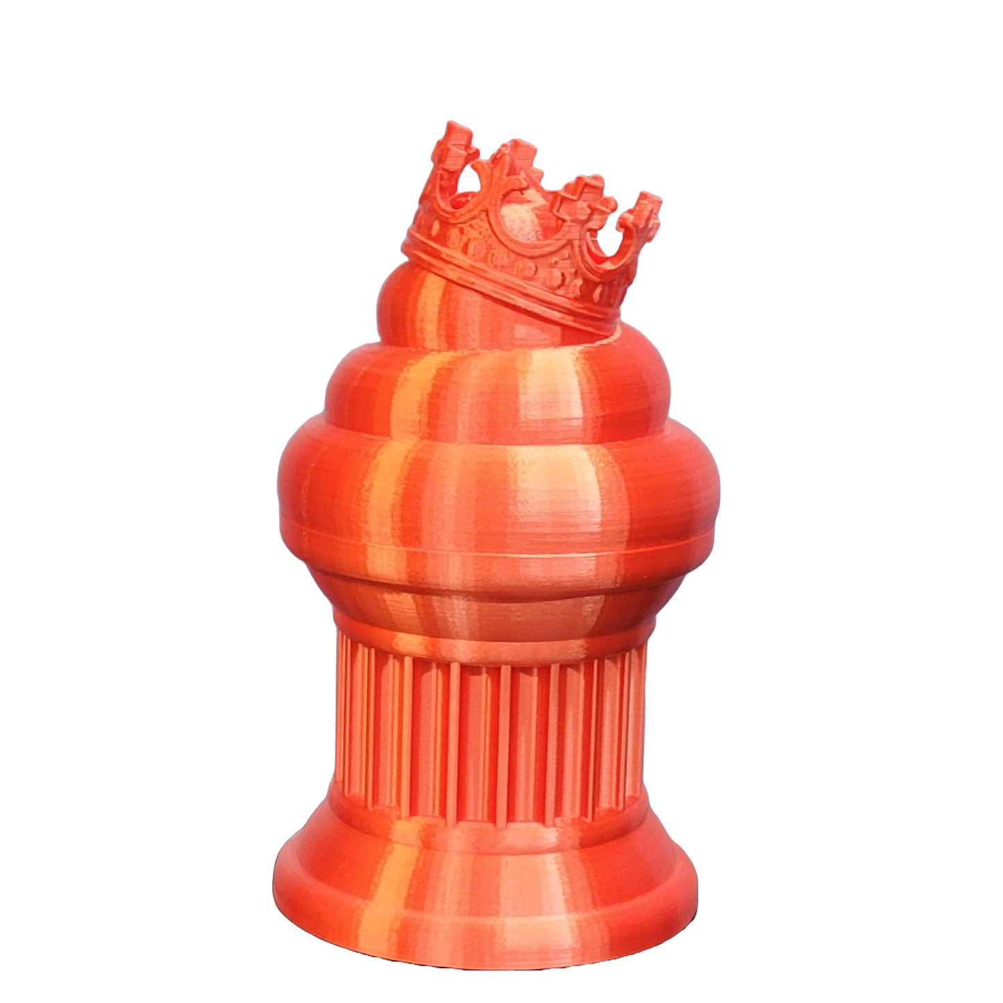 Znet3D King Poop Emoji Trophy - Fun Award & Gift - Handmade w/Additive Manufacturing - 6" inches Tall - Featuring a Solid Poop Emoji with a Crown, Secured on a Column Pillar (White/Red)