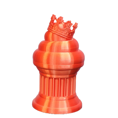 Znet3D King Poop Emoji Trophy - Fun Award & Gift - Handmade w/Additive Manufacturing - 6" inches Tall - Featuring a Solid Poop Emoji with a Crown, Secured on a Column Pillar (White/Red)