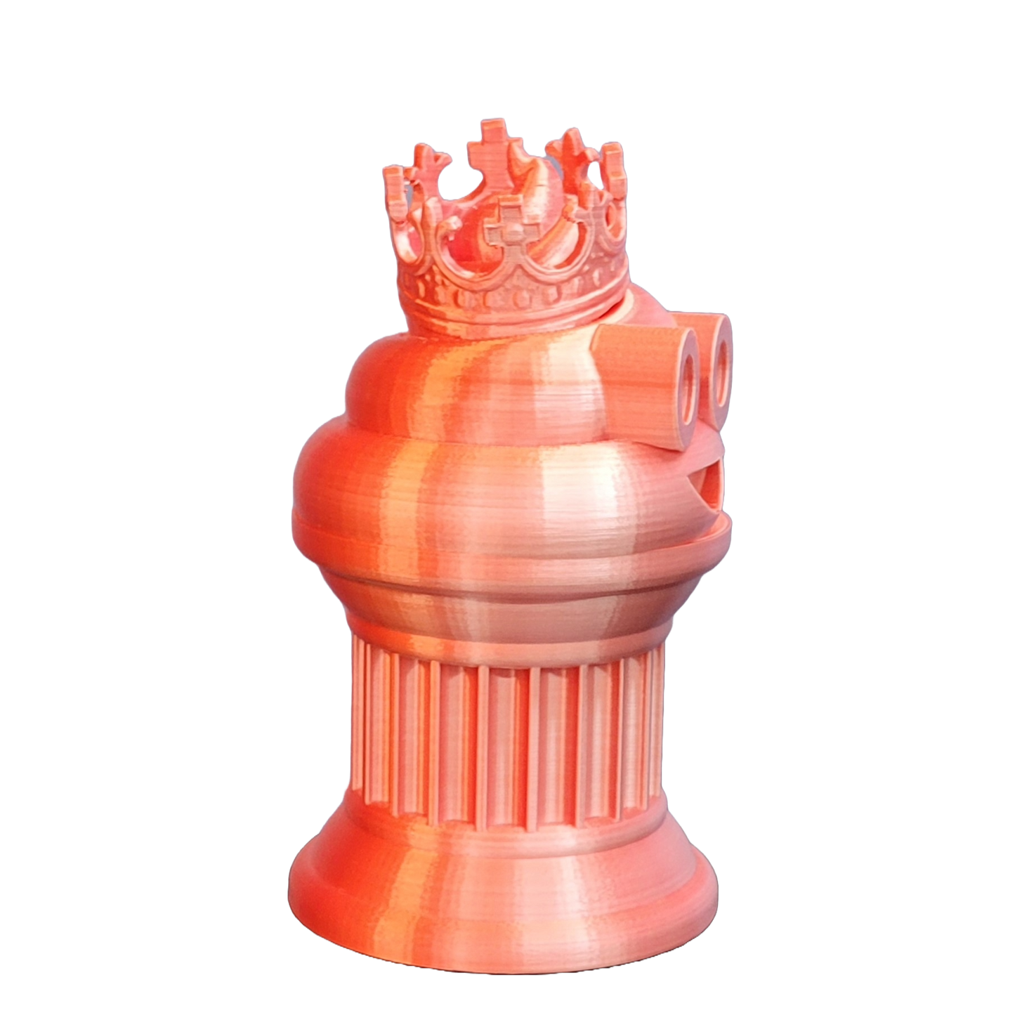 Znet3D King Poop Emoji Trophy - Fun Award & Gift - Handmade w/Additive Manufacturing - 6" inches Tall - Featuring a Solid Poop Emoji with a Crown, Secured on a Column Pillar (White/Red)