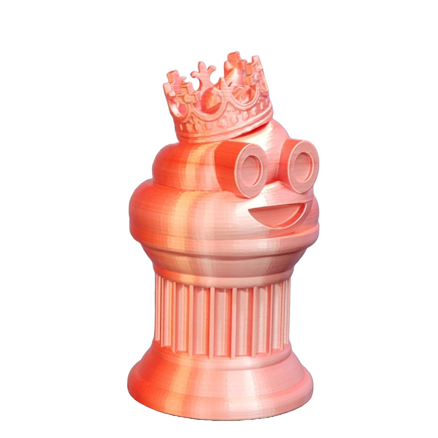 Znet3D King Poop Emoji Trophy - Fun Award & Gift - Handmade w/Additive Manufacturing - 6" inches Tall - Featuring a Solid Poop Emoji with a Crown, Secured on a Column Pillar (White/Red)