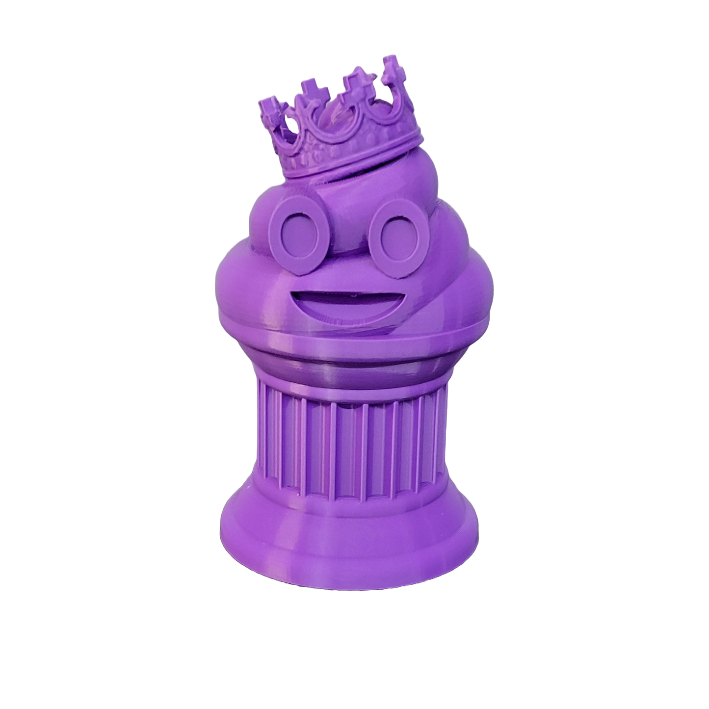 Znet3D King Poop Emoji Trophy - Fun Award & Gift - Handmade w/Additive Manufacturing - 6" inches Tall - Featuring a Solid Poop Emoji with a Crown, Secured on a Column Pillar (Purple)