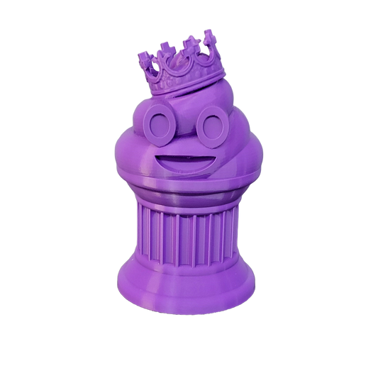 Znet3D King Poop Emoji Trophy - Fun Award & Gift - Handmade w/Additive Manufacturing - 6" inches Tall - Featuring a Solid Poop Emoji with a Crown, Secured on a Column Pillar (Purple)