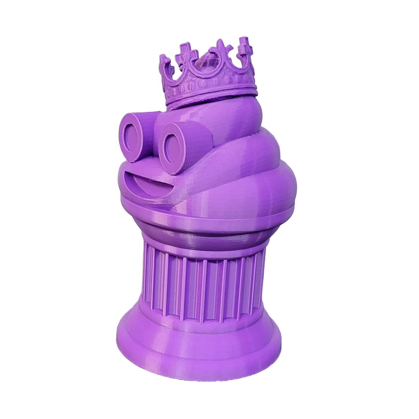 Znet3D King Poop Emoji Trophy - Fun Award & Gift - Handmade w/Additive Manufacturing - 6" inches Tall - Featuring a Solid Poop Emoji with a Crown, Secured on a Column Pillar (Purple)