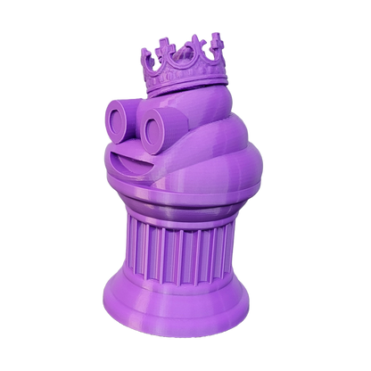 Znet3D King Poop Emoji Trophy - Fun Award & Gift - Handmade w/Additive Manufacturing - 6" inches Tall - Featuring a Solid Poop Emoji with a Crown, Secured on a Column Pillar (Purple)