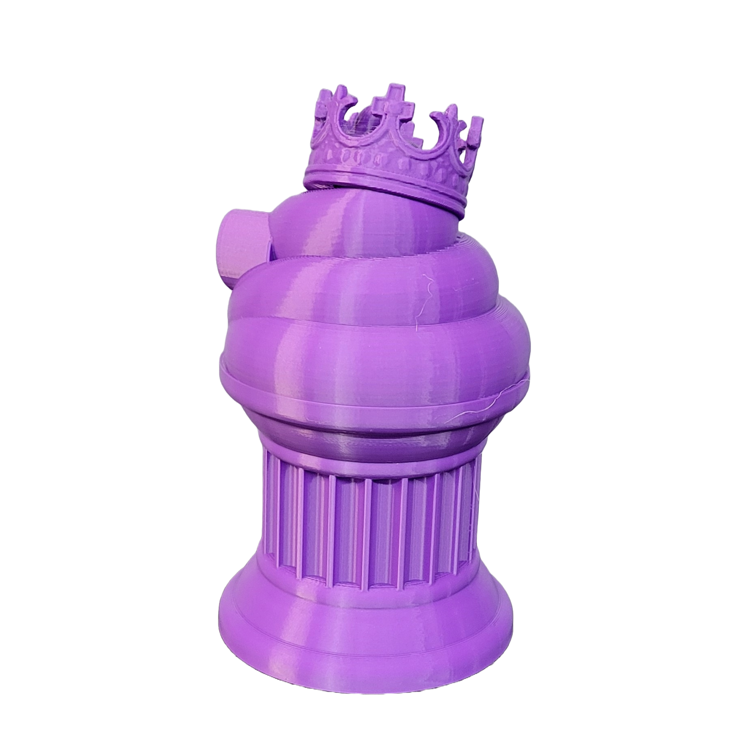 Znet3D King Poop Emoji Trophy - Fun Award & Gift - Handmade w/Additive Manufacturing - 6" inches Tall - Featuring a Solid Poop Emoji with a Crown, Secured on a Column Pillar (Purple)