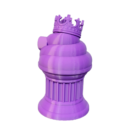 Znet3D King Poop Emoji Trophy - Fun Award & Gift - Handmade w/Additive Manufacturing - 6" inches Tall - Featuring a Solid Poop Emoji with a Crown, Secured on a Column Pillar (Purple)