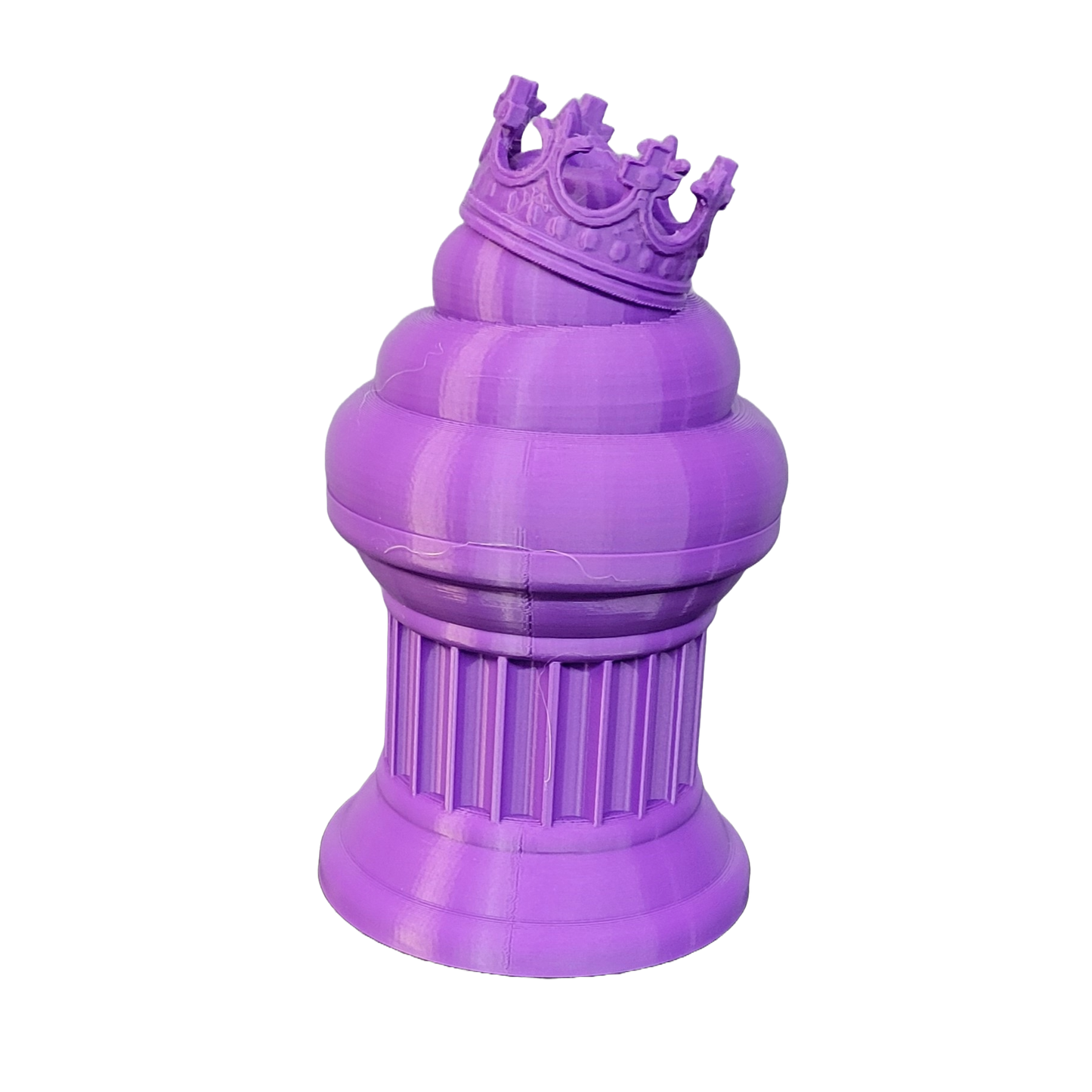 Znet3D King Poop Emoji Trophy - Fun Award & Gift - Handmade w/Additive Manufacturing - 6" inches Tall - Featuring a Solid Poop Emoji with a Crown, Secured on a Column Pillar (Purple)