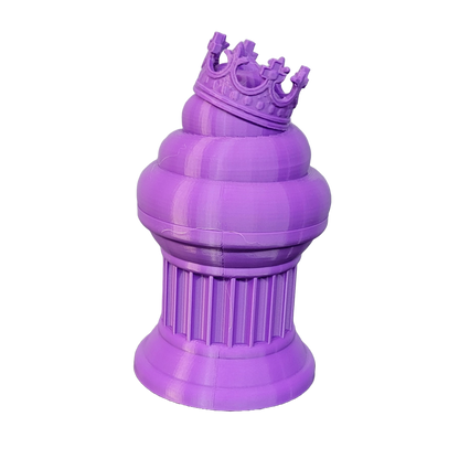 Znet3D King Poop Emoji Trophy - Fun Award & Gift - Handmade w/Additive Manufacturing - 6" inches Tall - Featuring a Solid Poop Emoji with a Crown, Secured on a Column Pillar (Purple)