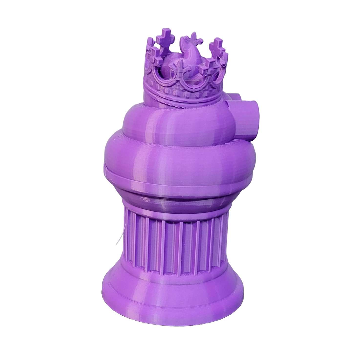 Znet3D King Poop Emoji Trophy - Fun Award & Gift - Handmade w/Additive Manufacturing - 6" inches Tall - Featuring a Solid Poop Emoji with a Crown, Secured on a Column Pillar (Purple)