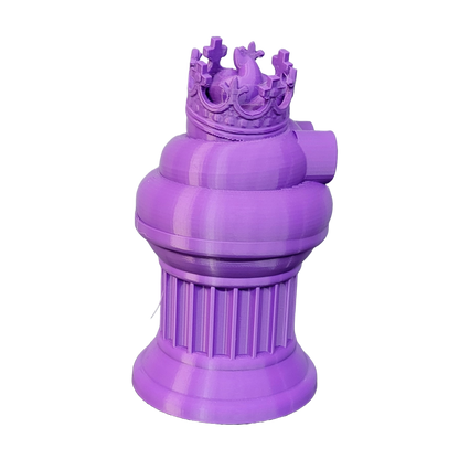 Znet3D King Poop Emoji Trophy - Fun Award & Gift - Handmade w/Additive Manufacturing - 6" inches Tall - Featuring a Solid Poop Emoji with a Crown, Secured on a Column Pillar (Purple)