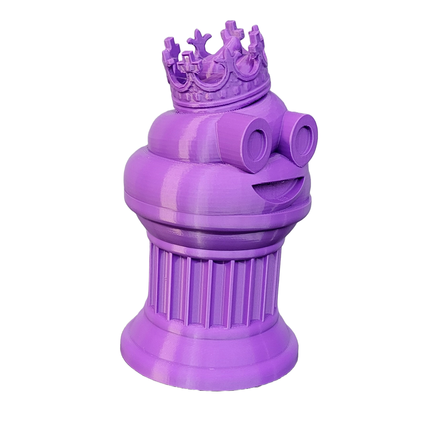 Znet3D King Poop Emoji Trophy - Fun Award & Gift - Handmade w/Additive Manufacturing - 6" inches Tall - Featuring a Solid Poop Emoji with a Crown, Secured on a Column Pillar (Purple)