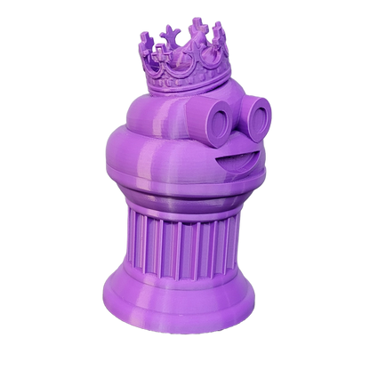 Znet3D King Poop Emoji Trophy - Fun Award & Gift - Handmade w/Additive Manufacturing - 6" inches Tall - Featuring a Solid Poop Emoji with a Crown, Secured on a Column Pillar (Purple)