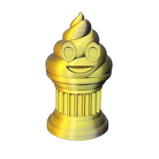 Znet3D Poop Emoji Trophy - Perfect Award or Gift - Handmade w/Additive Manufacturing - 6" inches Tall - Featuring a Solid Poop Emoji Secured on a Column Pilla (Black/Gold)