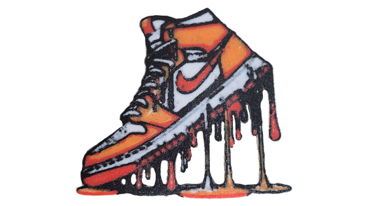 Znet3D Drip Jordan Sneaker Magnet, Bold Streetwear-Inspired, Decorative Magnet for Refrigerator, Locker Room or Office. Vibrant High-Top Jordan Nike Shoe Illustration