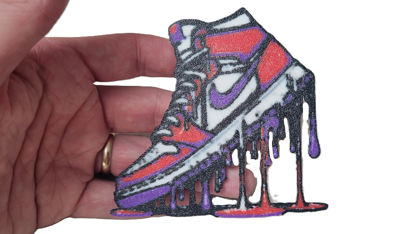 Znet3D Drip Jordan Sneaker Magnet, Bold Streetwear-Inspired, Decorative Magnet for Refrigerator, Locker Room or Office. Vibrant High-Top Jordan Nike Shoe Illustration