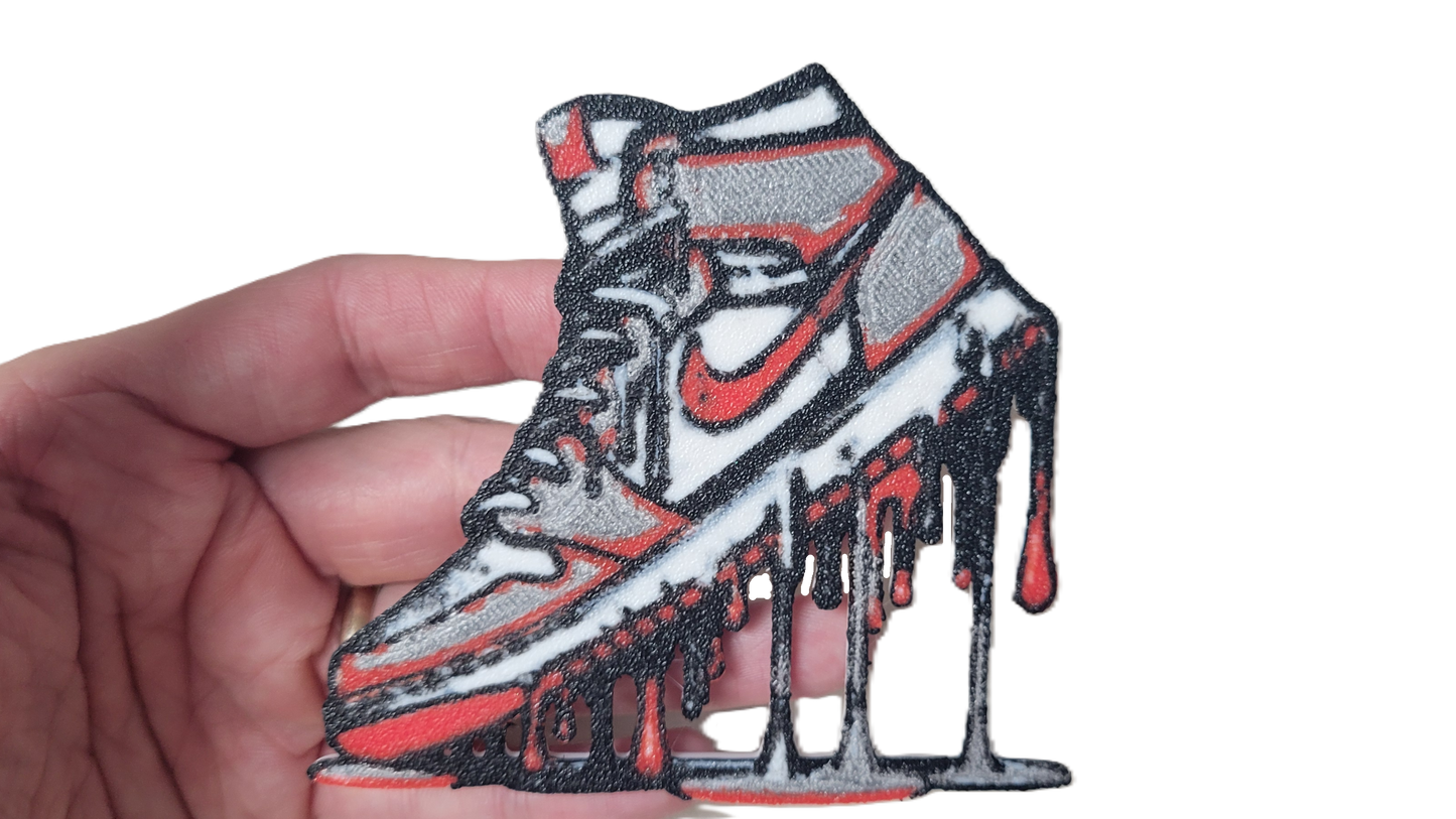 Znet3D Drip Jordan Sneaker Magnet, Bold Streetwear-Inspired, Decorative Magnet for Refrigerator, Locker Room or Office. Vibrant High-Top Jordan Nike Shoe Illustration