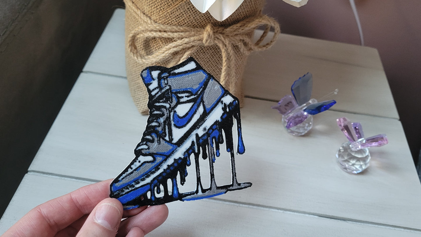 Znet3D Drip Jordan Sneaker Magnet, Bold Streetwear-Inspired, Decorative Magnet for Refrigerator, Locker Room or Office. Vibrant High-Top Jordan Nike Shoe Illustration
