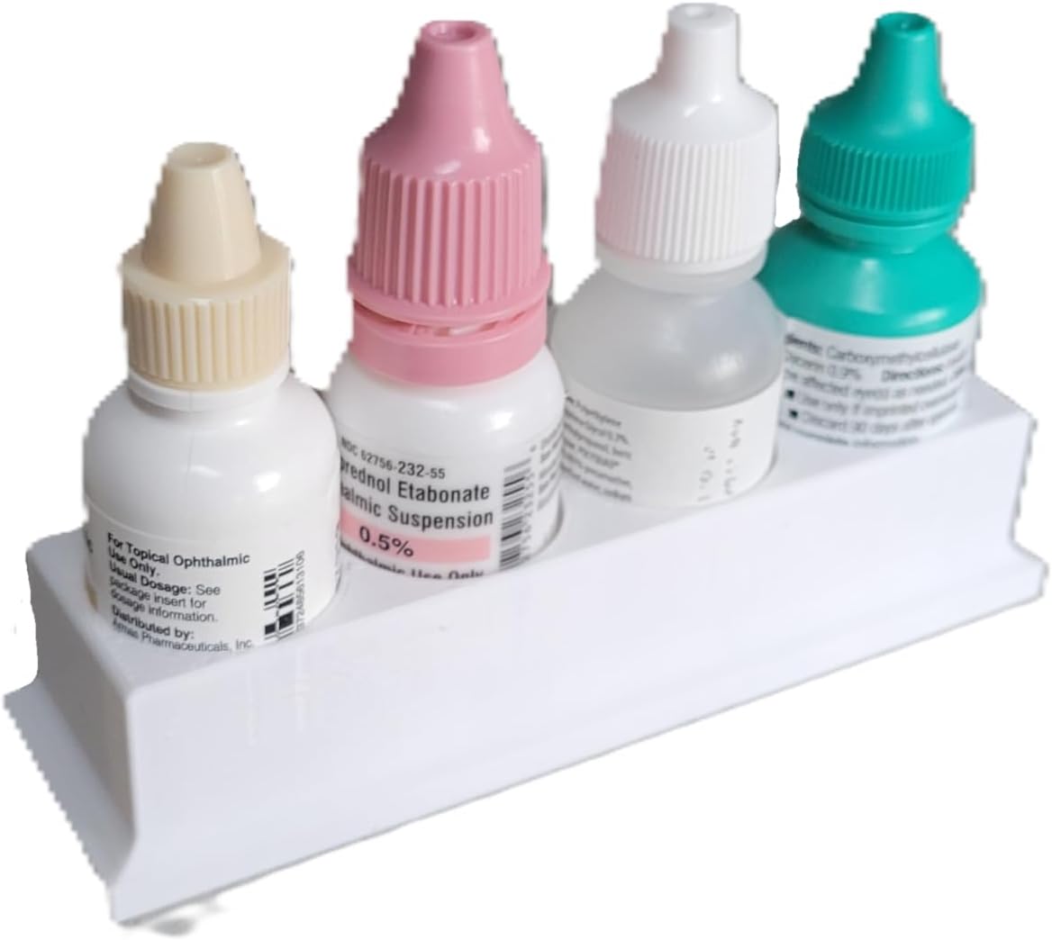 Znet3D Eye Drop Bottle Organizer – 4‑Slot Holder for Eye Drop Bottles, Upright Storage Tray, Compact Countertop Organizer – Made in USA (1-Pack)