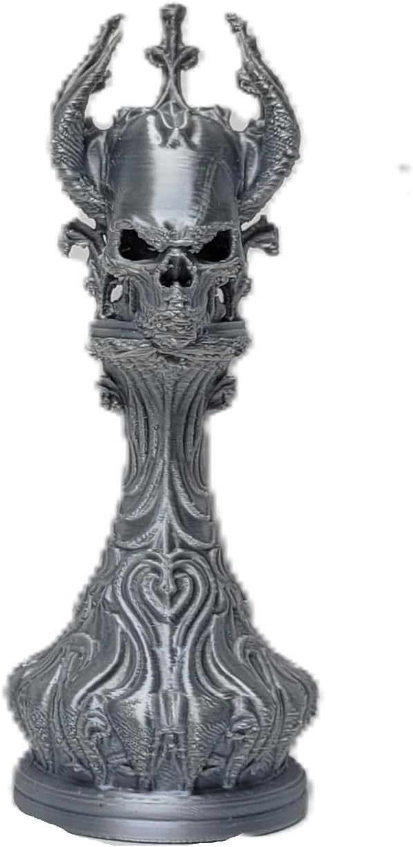 Gothic Dragon-Skull Chess Set — Silk Silver and Gold Metallic Finish 32-Piece Set Only by Znet3D