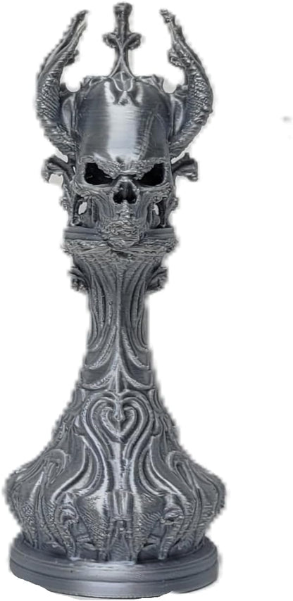 Gothic Dragon-Skull Chess Set — Silk Silver and Gold Metallic Finish 32-Piece Set Only by Znet3D