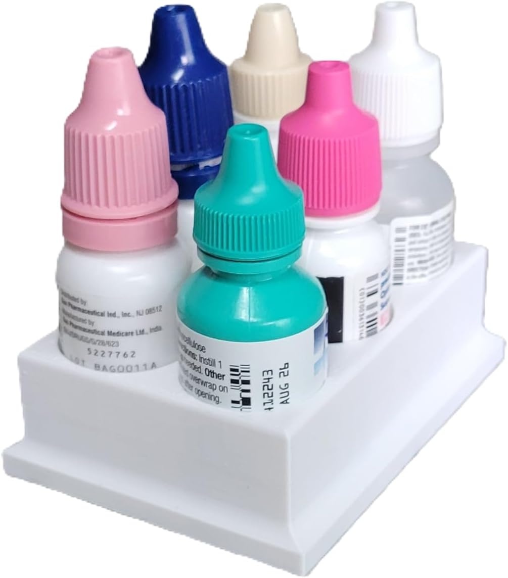 Znet3D Eye Drop Bottle Organizer – 6‑Slot Holder for Eye Drop Bottles, Upright Storage Stand, Compact Countertop Organizer – Made in USA (4 - Pack)