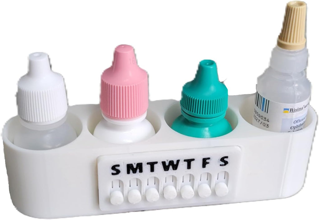 Znet3D Eye Drop Bottle Organizer Slim 4 Slot with Weekly Day Tracker (4 Bottle)