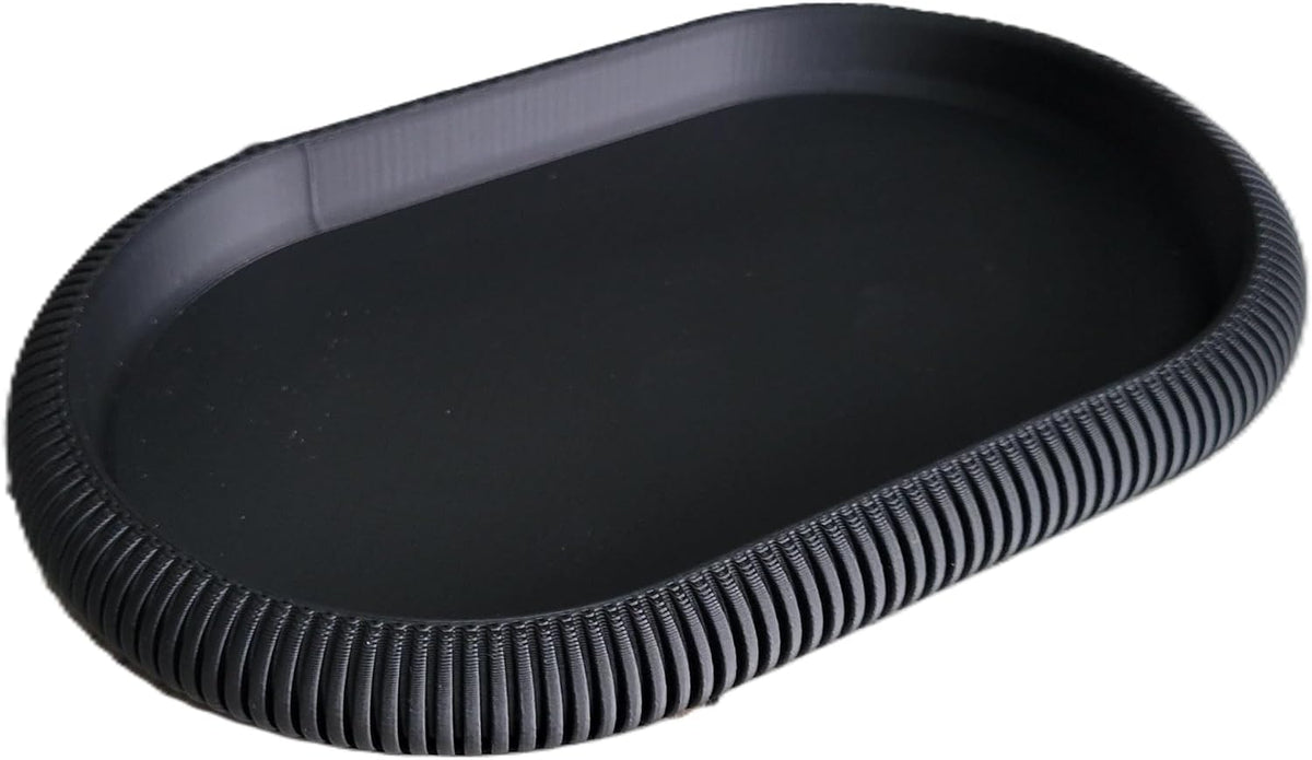 Japandi Oval Catchall Tray Fluted Decorative Vanity Dish Modern Home Decor, Charcoal