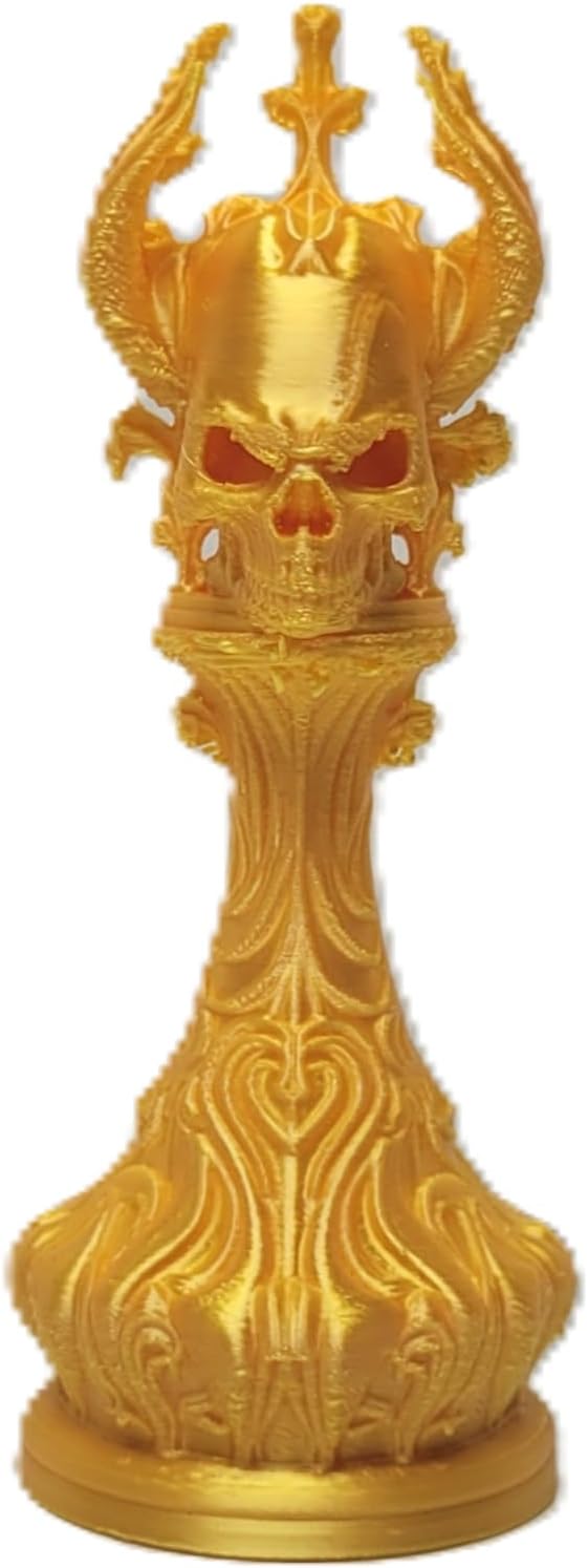 Gothic Dragon-Skull Chess Set — Silk Silver and Gold Metallic Finish 32-Piece Set Only by Znet3D