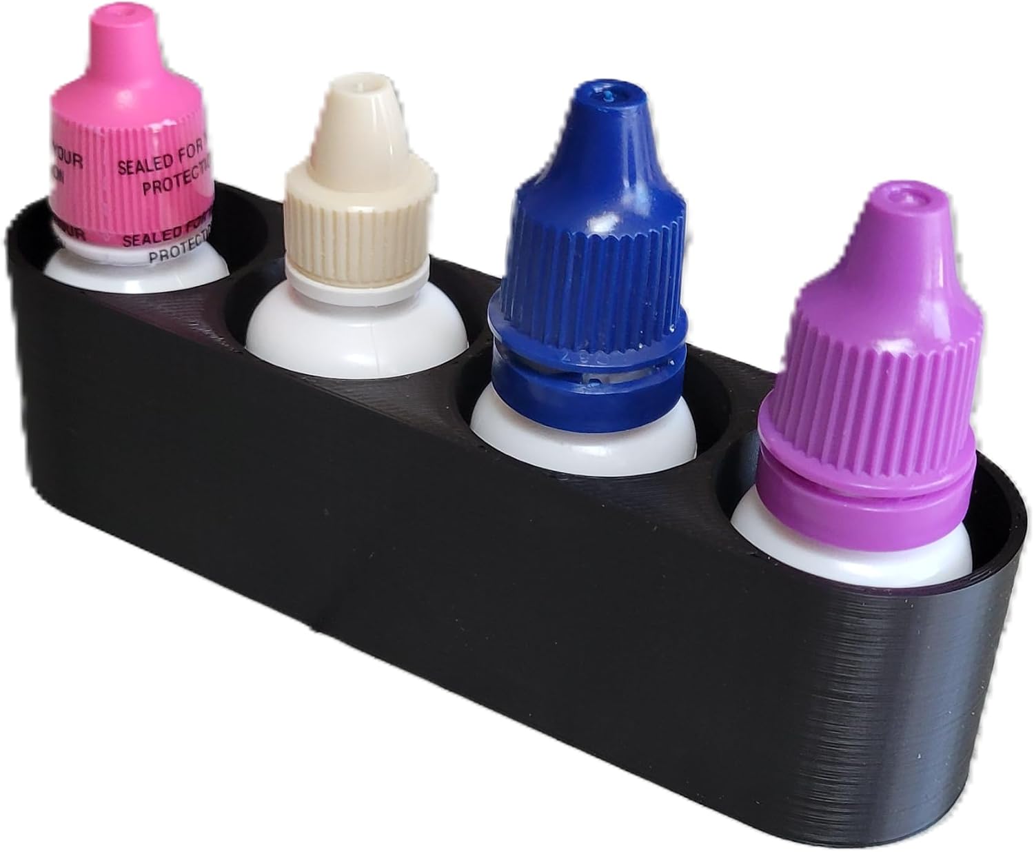 Znet3D Slim Eye Drop Bottle Organizer – 4‑Slot Deep‑Well Holder for Secure Upright Storage – Compact 5" Design – Made in USA (Black)