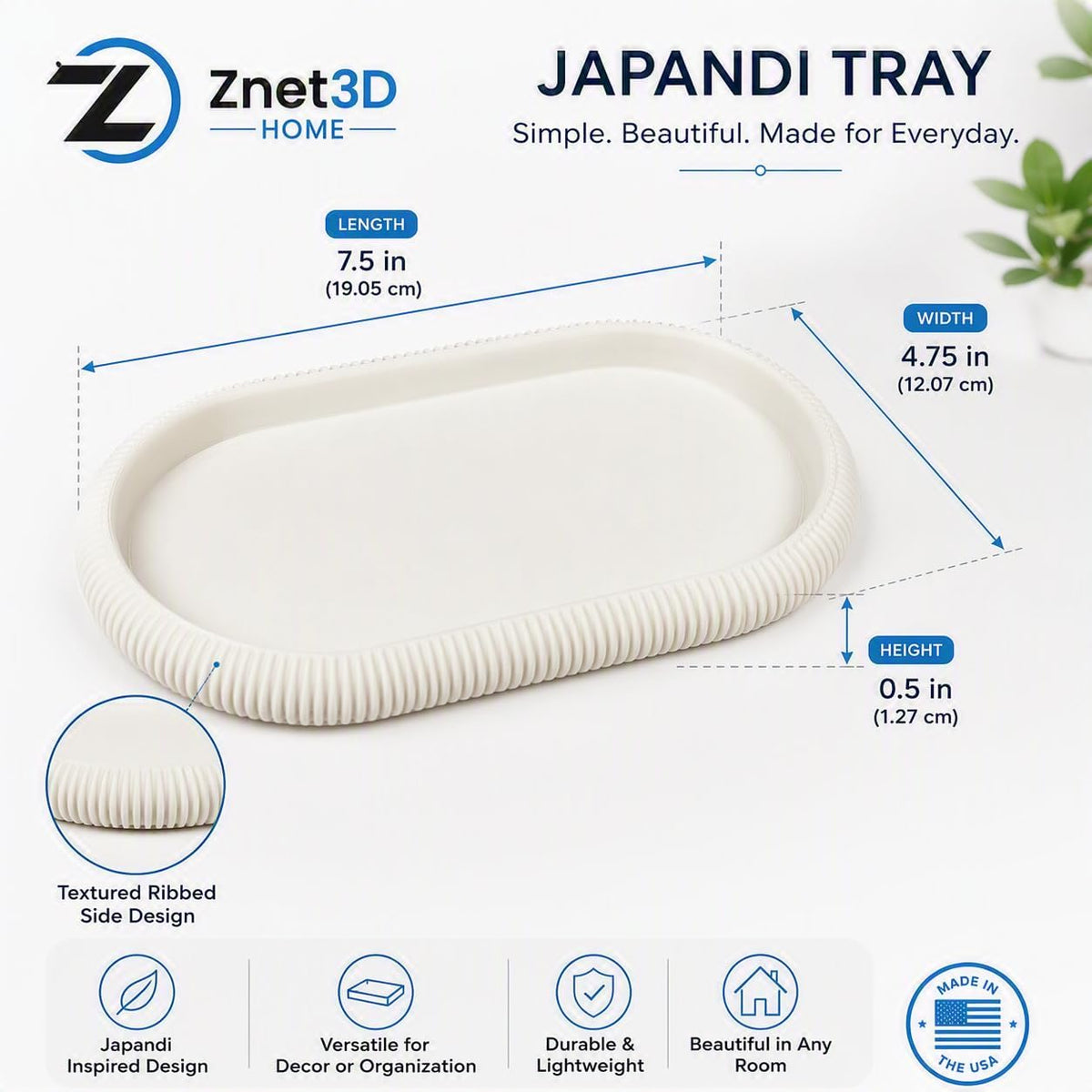 Znet3D Japandi Chick Figurine Set of 3 with Tray Minimalist Fluted Shelf Decor, Bone White
