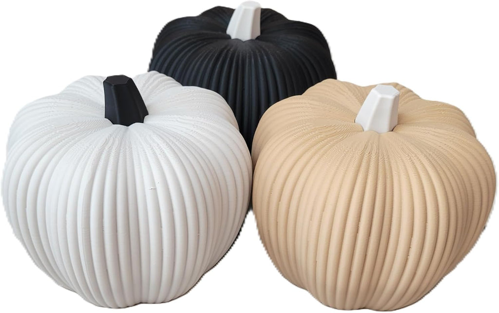 Znet3D Neutral Fall Pumpkin Decor Modern Ribbed Minimalist Autumn Tabletop Accent, Latte Brown