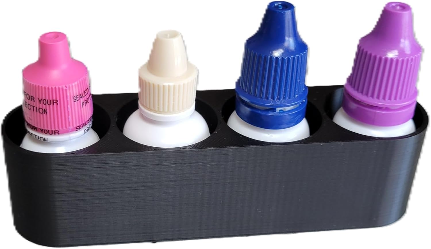 Znet3D Slim Eye Drop Bottle Organizer – 4‑Slot Deep‑Well Holder for Secure Upright Storage – Compact 5" Design – Made in USA (Black)