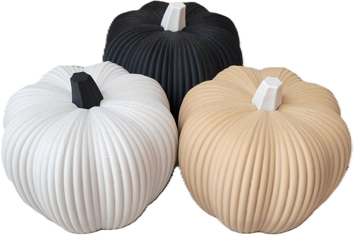 Znet3D Neutral Fall Pumpkin Decor Modern Ribbed Minimalist Autumn Tabletop Accent, Latte Brown